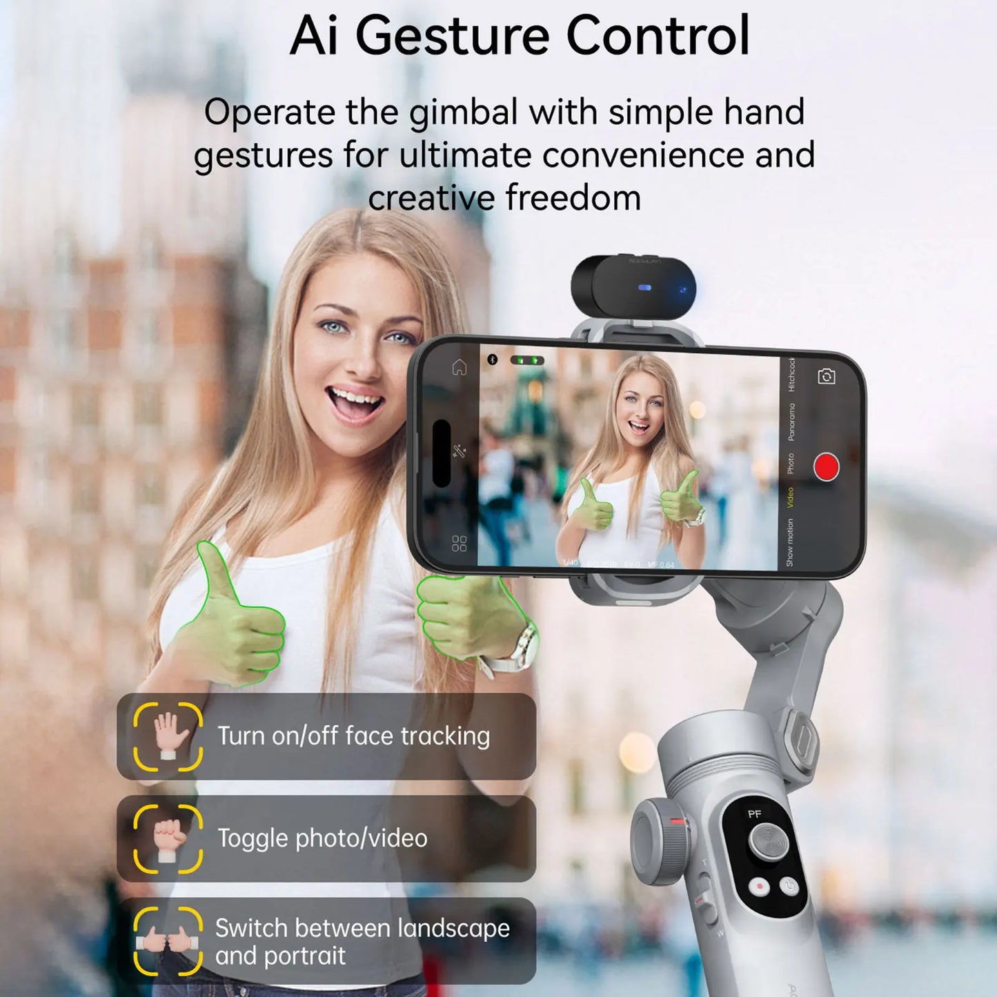 MMOOKA AOCHUAN Smart Xpro AI Tracking Sensor Gimbal No App Smartphone Gimbal Stabilizer 3-axis Stabilizer for iPhone&Android Phone Grey