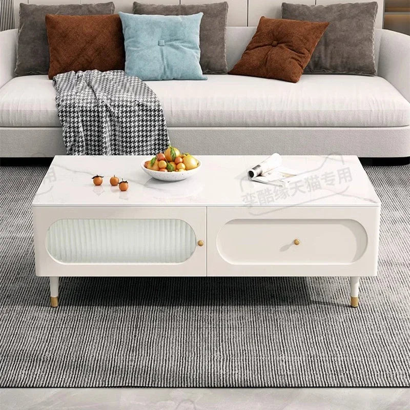 MMOOKA Simple Organizer Coffee Tables Designer White Storage Aesthetic Side Table Rectangle Minimalist Basse De Home Furniture