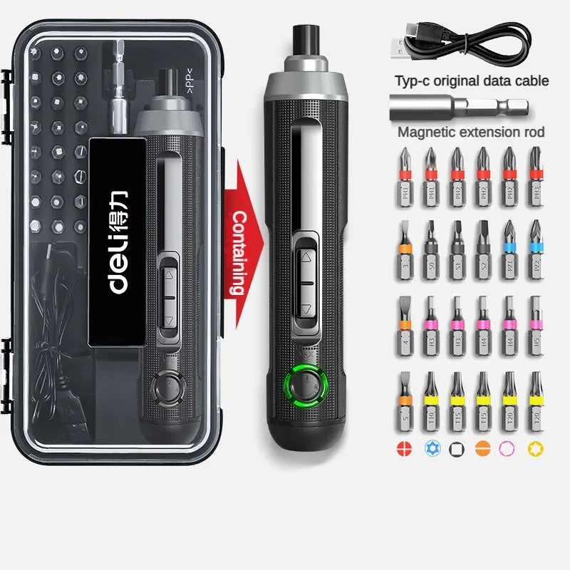 Deli electric screwdriver Wireless rechargeable lithium battery screwdriver with LED lamp cordless drill 3.6V electric tool set