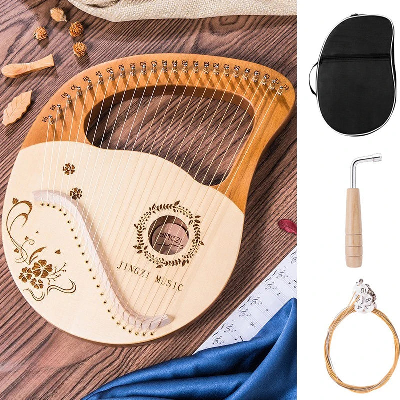 Portable Lyre Harp Professional Adult Beginners Harps Sound Therapy Mahogany Harp Traditional Small Stringed Musical Instruments
