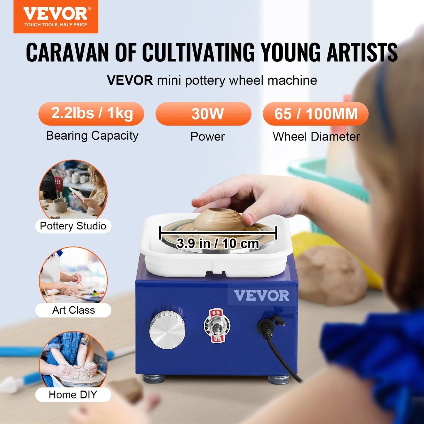 MMOOKA MMOOKA VEVOR 2.6in / 3.9in Mini Pottery Wheel 2 Turntables Ceramic Wheel Forming Machine Adjustable 0-300RPM Speed ABS Detachable BasinMMOOKA.COM