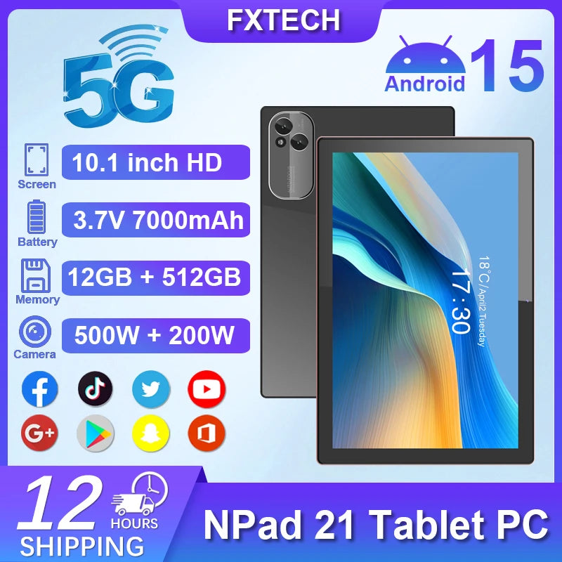 MMOOKA 2025 New Npad 21 Original Tablet 10inch Google play TikTOK THD 4K Android 15 12GB+512GB 7000mAh 5G SIM WiFi GPS Tablet PC