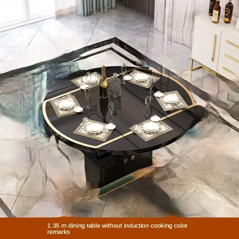 MMOOKA Folding with induction cooker dining table chair combination with turntable telescopic rotating size variable round table