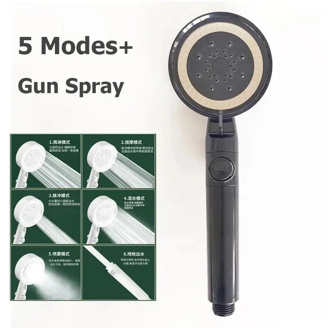 New 6 Modes Rainfall Shower Head Bathroom High Pressure Top Rain Showerheads 360° Rotation Top Spray Shower Faucet Accessories