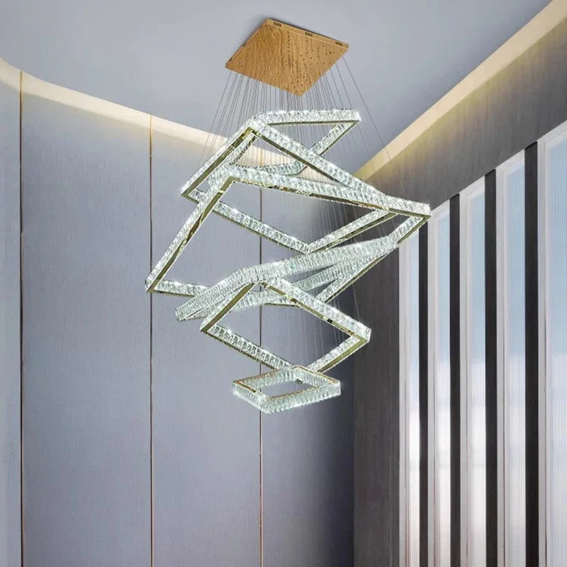 Modern Luxury Home Decoration Crystal Chandelier Stair Hotel Lobby Villa Hanging Lamp Interior Lighting Lusters Luminaires