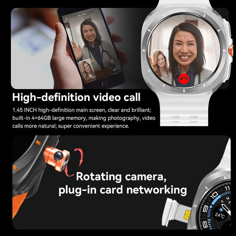 MMOOKA Smart Watch Smartwatch 4G SIM Card 2025 Android Play Store 1.48 Inch AMOLED HW S12 Call TikTok Camera Video Call Ultra GPS WIFI
