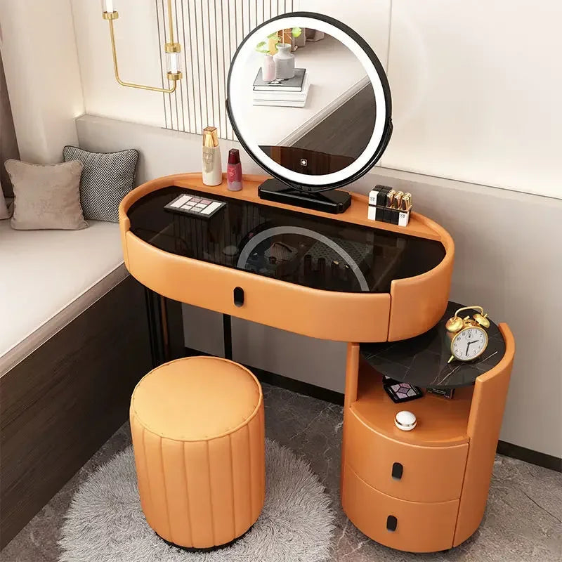 MMOOKA Modern Bedroom Vanity Desk Vanity Table Glass Table Bedroom Dresser Storage Cabinet Dressers