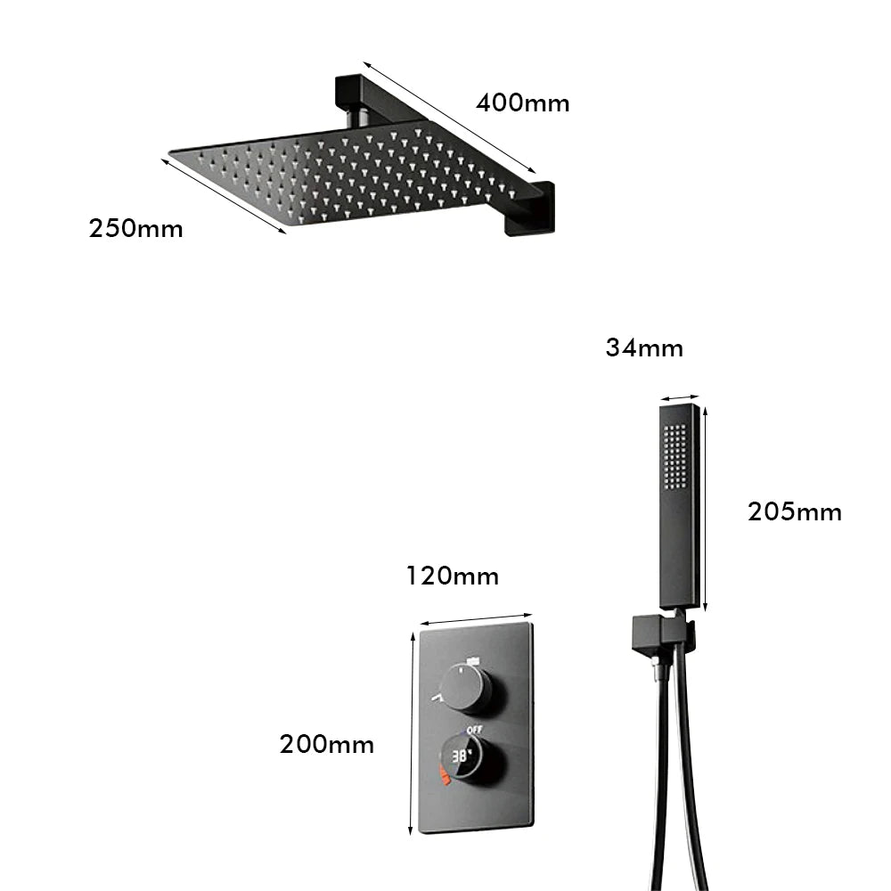 ANTNX Thermostatic Digital Display Shower Faucet 38 Degrees Adjustable Knob Hot and Cold Bathroom Tap 10 Inches Head Shower System Set ANTNX.COM