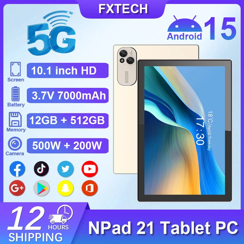 MMOOKA 2025 New Npad 21 Original Tablet 10inch Google play TikTOK THD 4K Android 15 12GB+512GB 7000mAh 5G SIM WiFi GPS Tablet PC
