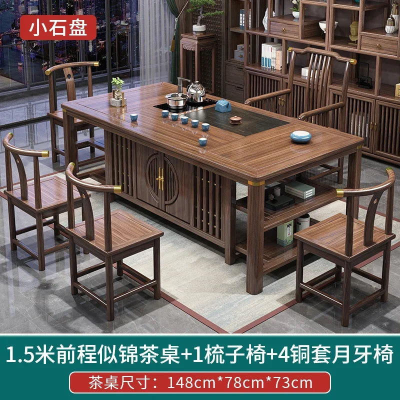 MMOOKA Solid Wood Table-Chair Set New Chinese Household One Table Five Chairs Kung Fu Tea Brewing Sets