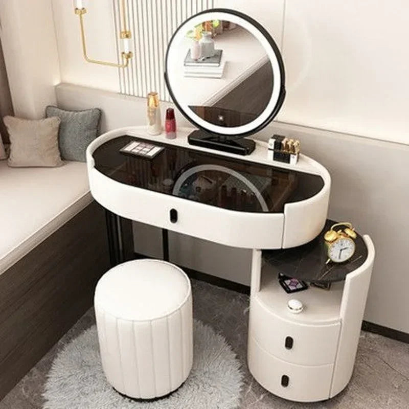 MMOOKA Modern Bedroom Vanity Desk Vanity Table Glass Table Bedroom Dresser Storage Cabinet Dressers
