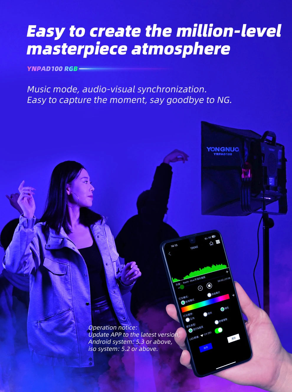MMOOKA YONGNUO YNPAD100 RGB Studio Video LED Panel Light with Full Color Reaches 100W for YouTube Tikok Photography Lighting