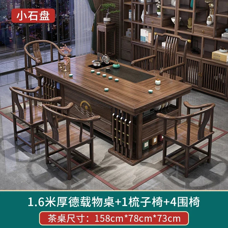 MMOOKA Solid Wood Table-Chair Set New Chinese Household One Table Five Chairs Kung Fu Tea Brewing Sets