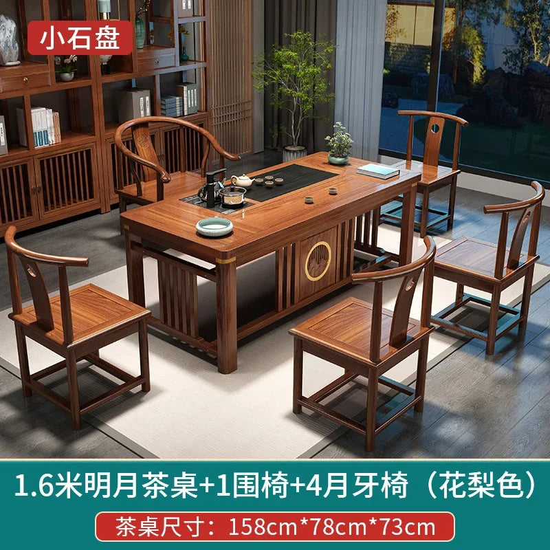MMOOKA Solid Wood Table-Chair Set New Chinese Household One Table Five Chairs Kung Fu Tea Brewing Sets