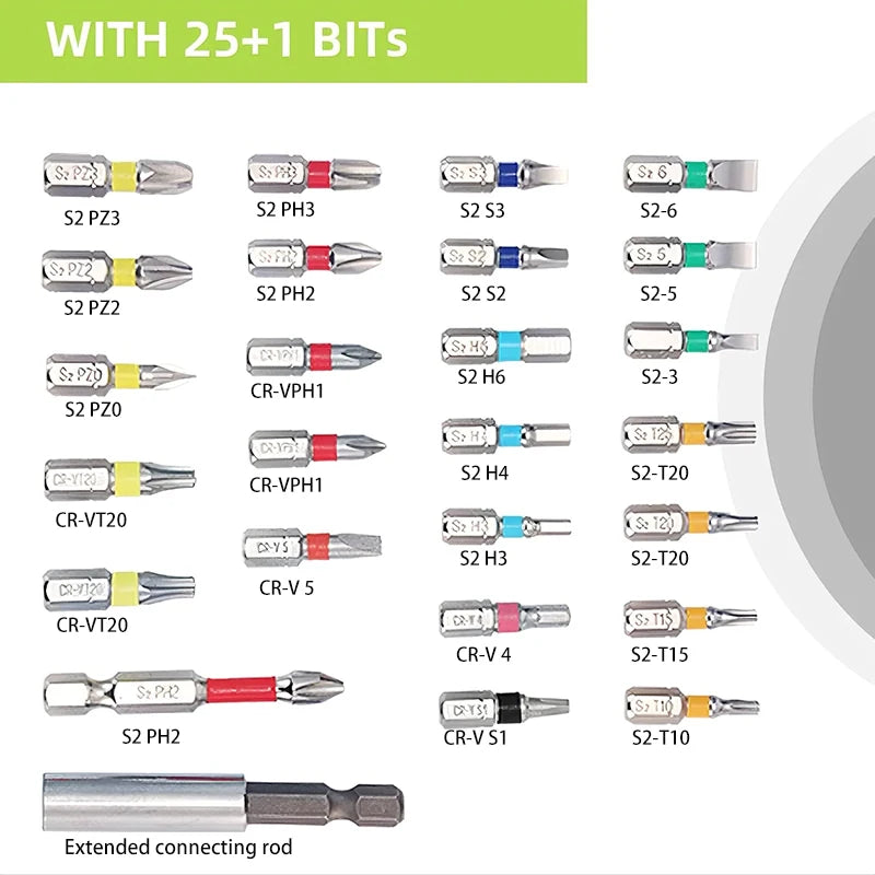 DELI 4V Electrical Screwdriver Sets Smart Cordless Electric Screwdrivers USB Rechargeable Handle 25 Bit Sets Power Tools