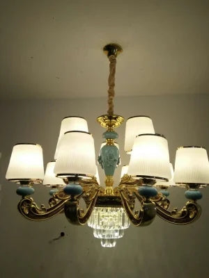 European Crystal Luxury LED Chandelier Lighting Zinc Alloy Living Room Household Hanging Lamp Ceramic Bedroom Villa New Fixtures
