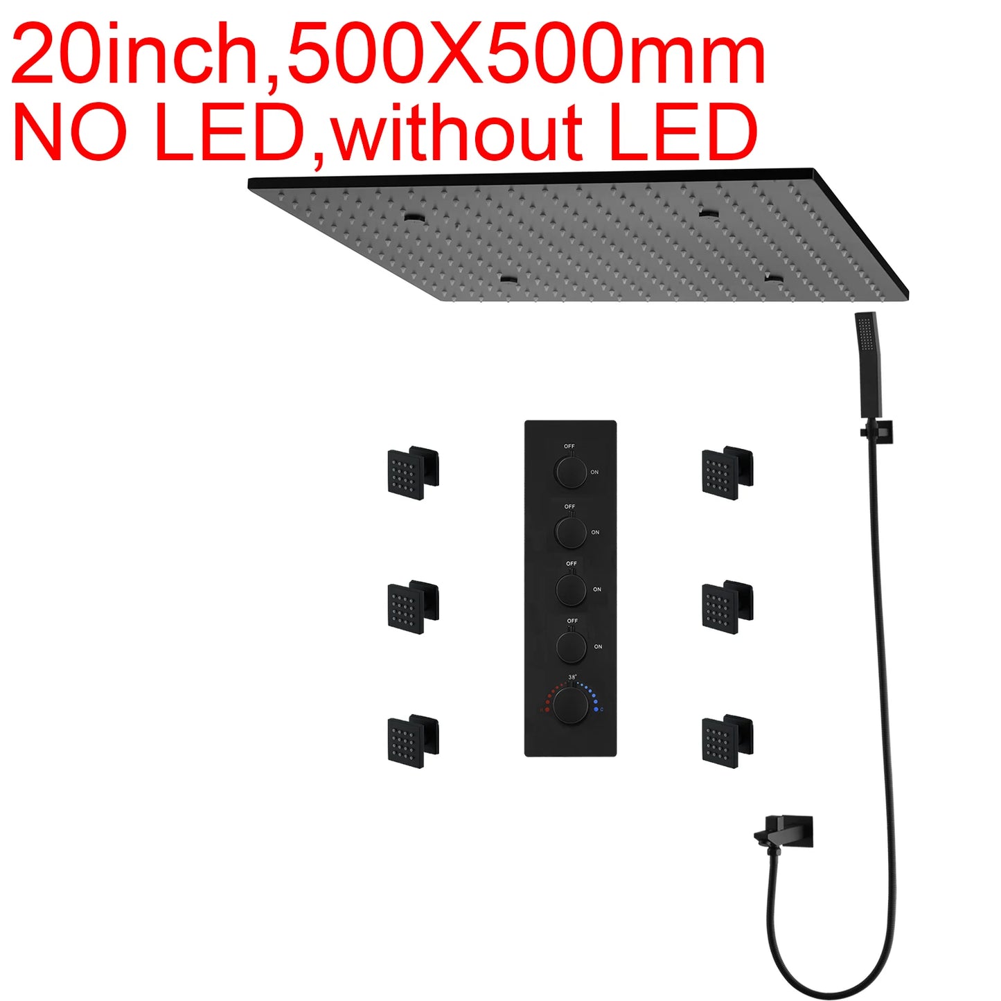ANTNX Luxury 16/20 Inch 400/500mm Rainfall Mist Spray LED Shower Head Set Constant Temperature Valve Mixer With Side Massage Jets ANTNX.COM