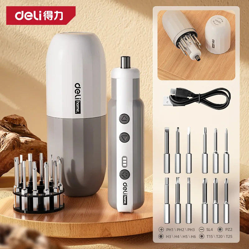 DELI Electric Screwdriver Set Home Cordless Electric Dril USB Rechargeable Multi-function Disassembly Torque Repair Tools Kit