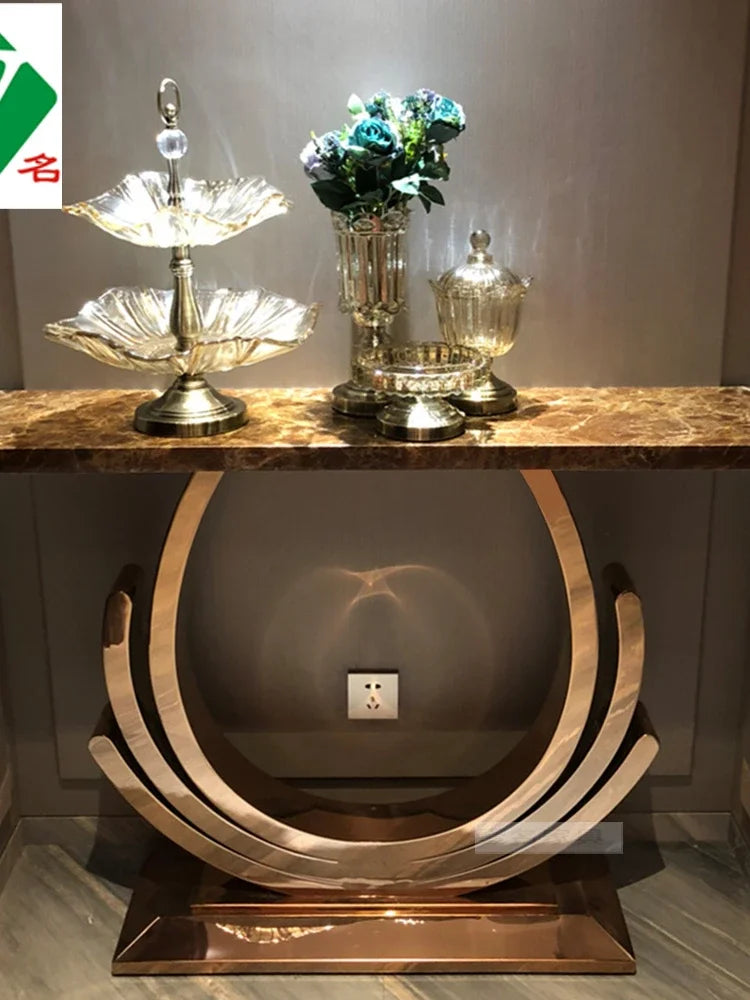 MMOOKA Light Luxury Stainless Steel Hallway Cabinet Marble Corridor Aisle Home Narrow against the Wall