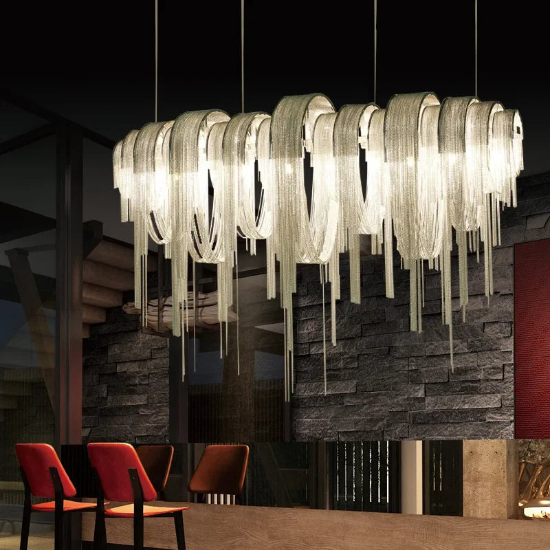 Modern Lustre Chrome Tassel Led Chandelier Lighting Living Dining Room Decor Led Chandeliers Lamp Loft Hanging Lights Luminaire