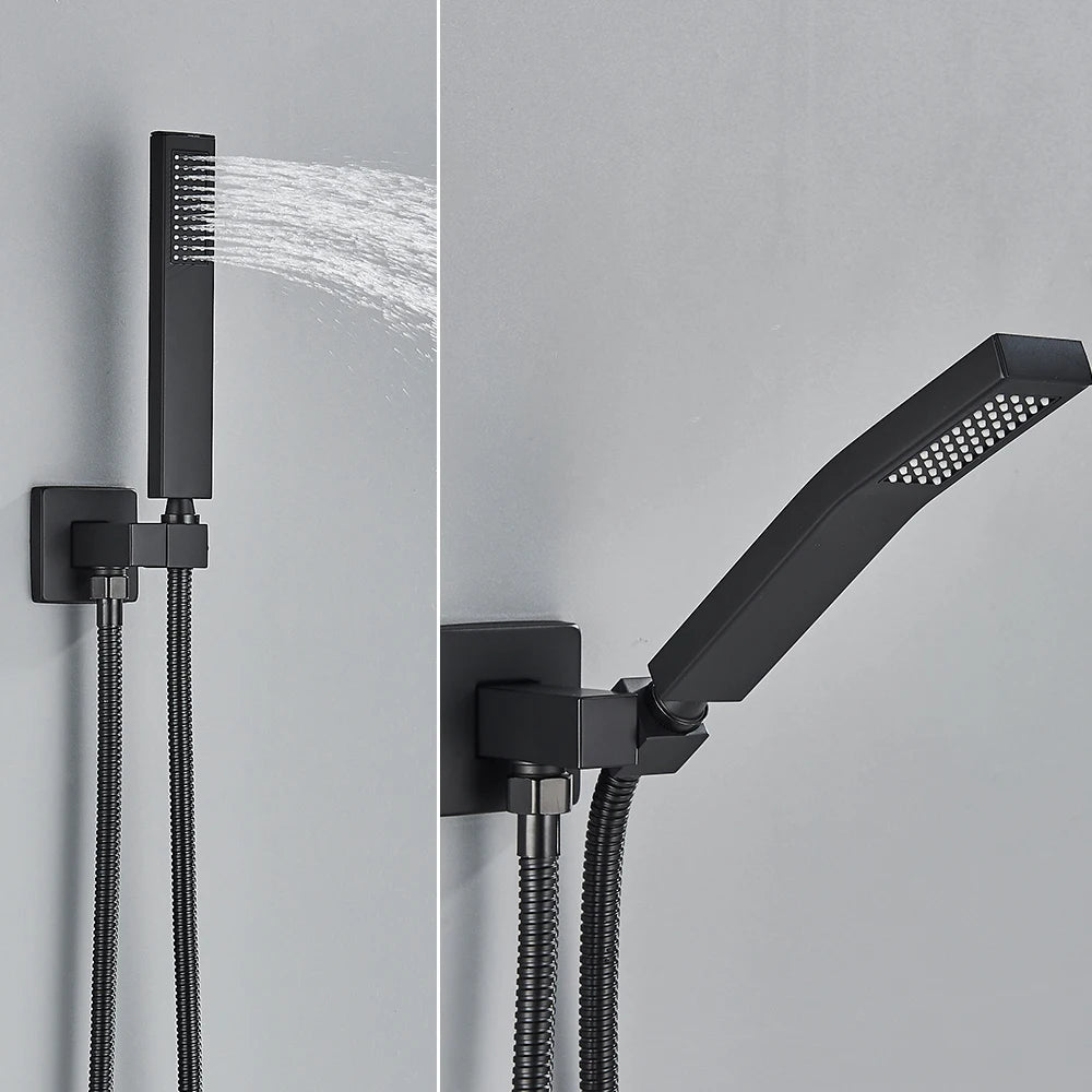 MMOOKA Black Bath Shower Set Wall Mounted Concealed Shower Faucet System Rainfall Bathroom Mixer Bathtub Tap with Hand Sprayer