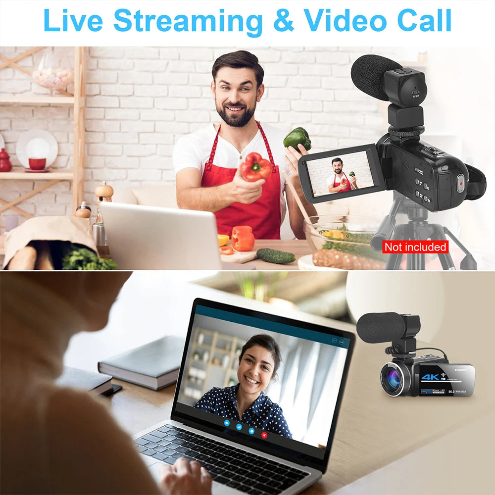 MMOOKA 2025 Video Camera YouTube for Tiktok Vlogging IR Night Vision UHD 4K Webcam 56MP 18X Digital Tiktok Camcorder