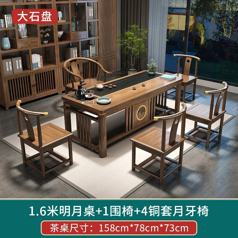 MMOOKA Solid Wood Table-Chair Set New Chinese Household One Table Five Chairs Kung Fu Tea Brewing Sets
