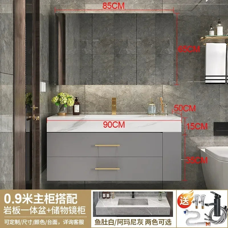 MMOOKA Household Bathroom Cabinet Integrated Basin Modern Light Luxury Furniture Washbasin Nordic Minimalist Shower Room Combination