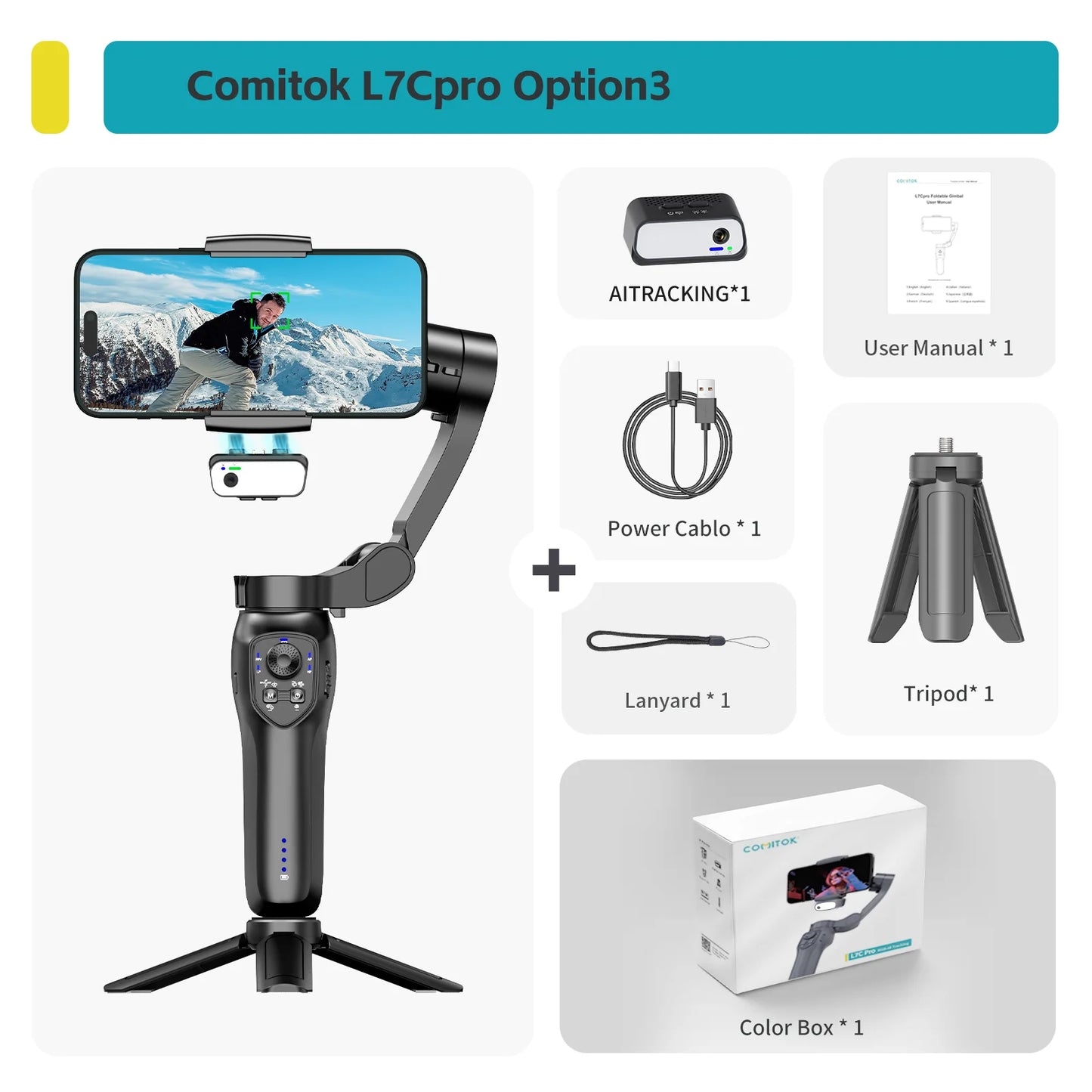 MMOOKA Comitok 3-Axis Gimbal Stabilizer for Smartphone iPhone Android with AI Face Tracking RGB Magnetic Light for TikTok Vlog Portable