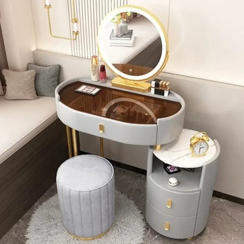 MMOOKA Modern Bedroom Vanity Desk Vanity Table Glass Table Bedroom Dresser Storage Cabinet Dressers
