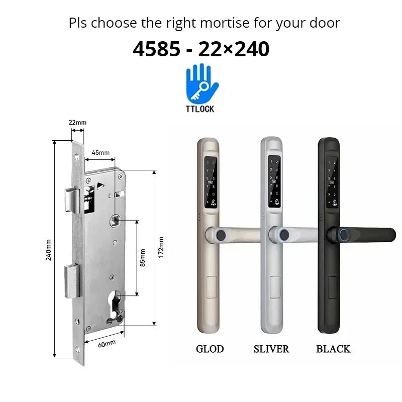 MMOOKA Ttlock App Bluetooth Waterproof Fingerprint Electronic Digital Smart Door Lock RFID Code Keyless Lock for Aluminum/sliding Door