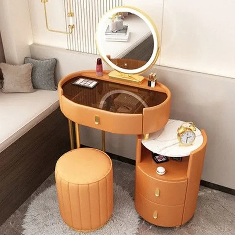 MMOOKA Modern Bedroom Vanity Desk Vanity Table Glass Table Bedroom Dresser Storage Cabinet Dressers