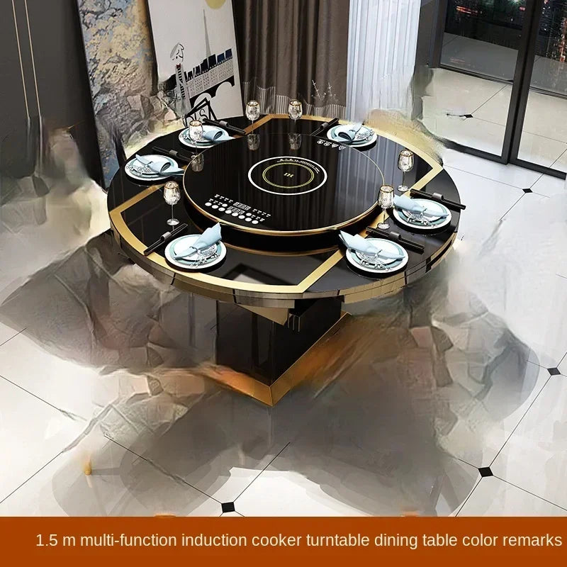MMOOKA Folding with induction cooker dining table chair combination with turntable telescopic rotating size variable round table