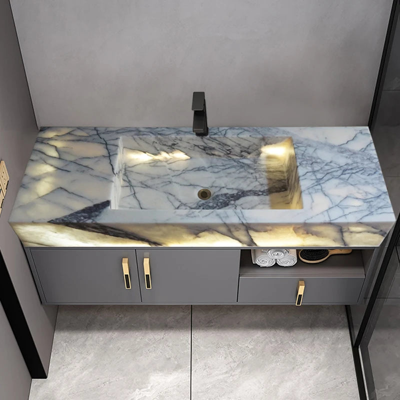 ANTNX Customizable light luxury natural marble basin integrated wash basin bathroom simple wall-mounted transparent wash basin ANTNX.COM