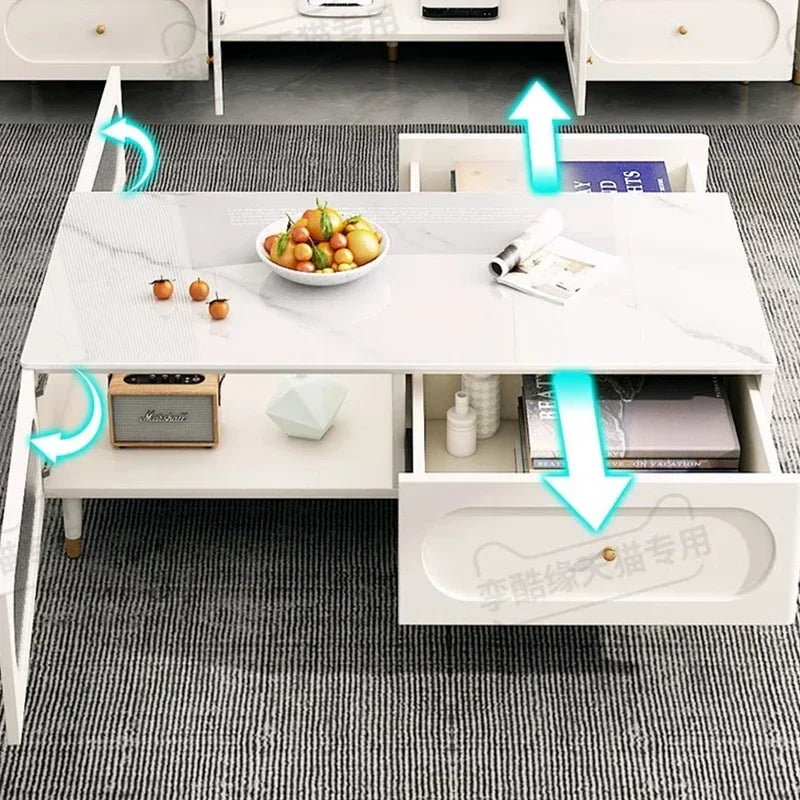 MMOOKA Simple Organizer Coffee Tables Designer White Storage Aesthetic Side Table Rectangle Minimalist Basse De Home Furniture
