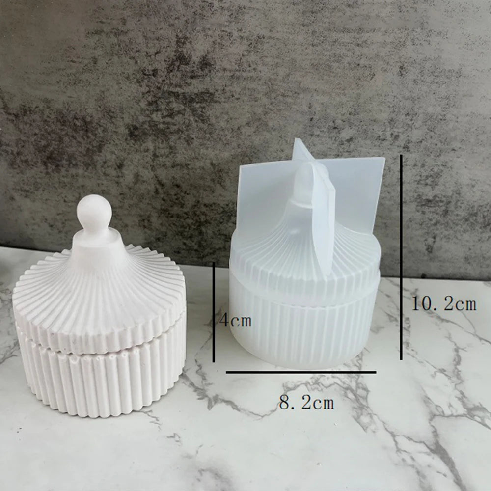 MMOOKA MMOOKA DIY Round Striped Jar with Lid Silicone Mold Concrete Plaster Pottery Candle Jar Storage Cup Jar Mold Home Decoration CraftsMMOOKA.COM