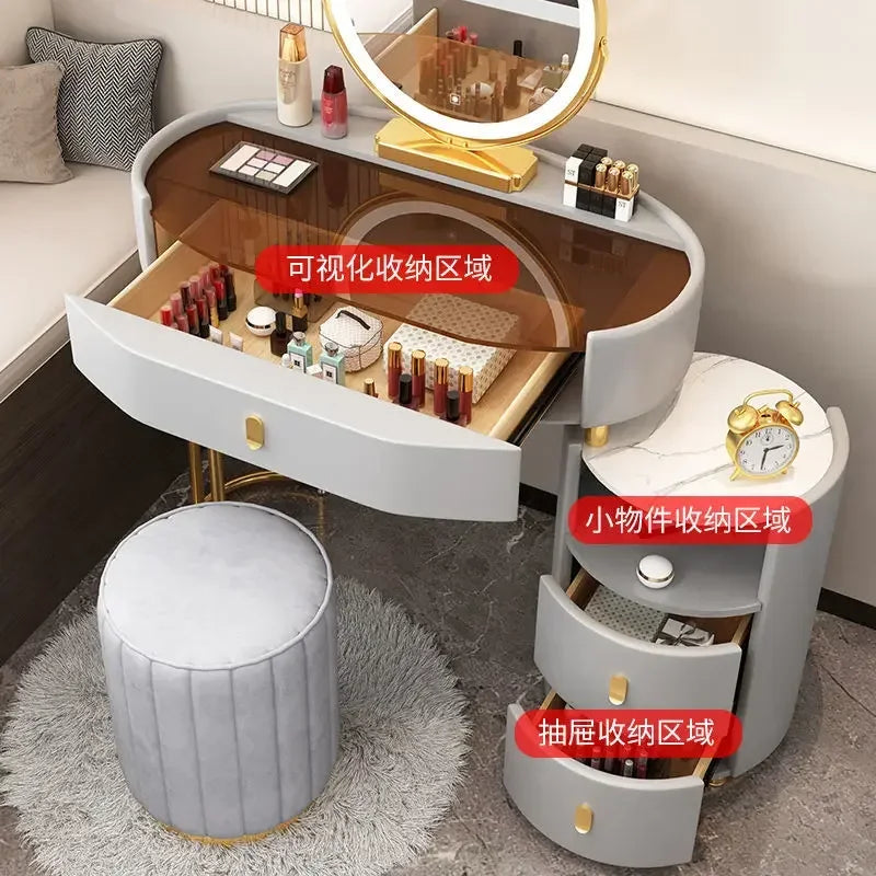 MMOOKA Modern Bedroom Vanity Desk Vanity Table Glass Table Bedroom Dresser Storage Cabinet Dressers