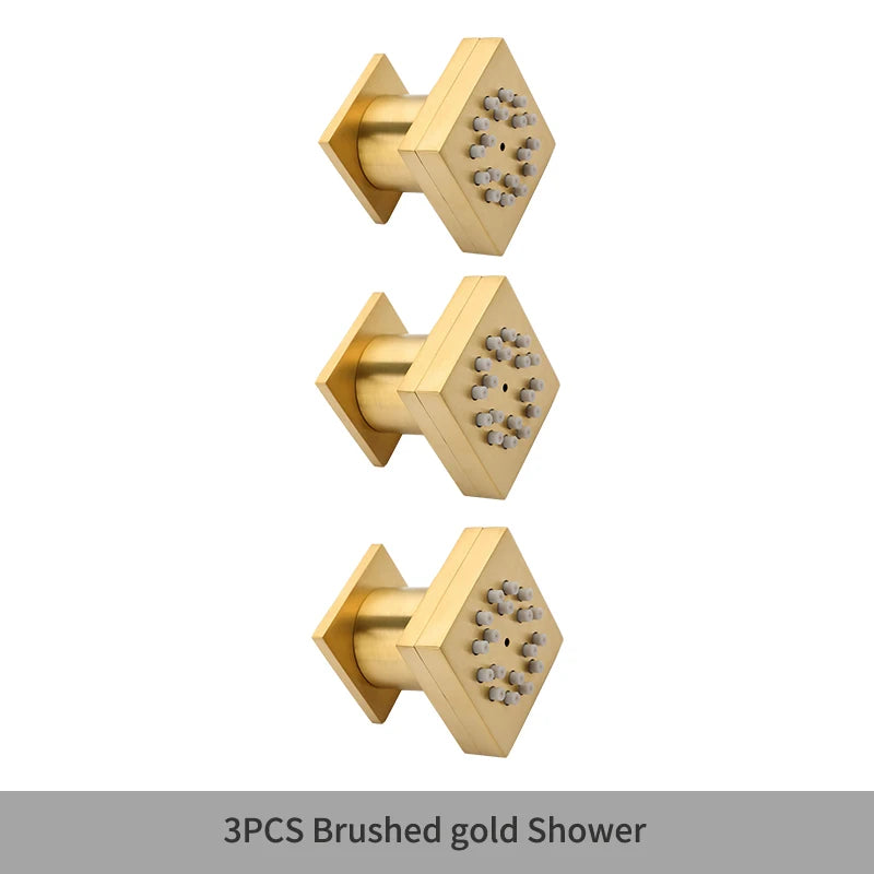 MMOOKA Black Square Body Rain Shower Spray Jets Bathroom Solid Brass Head Sprayer Set Saving Water Massage Jet System MMOOKA.COM