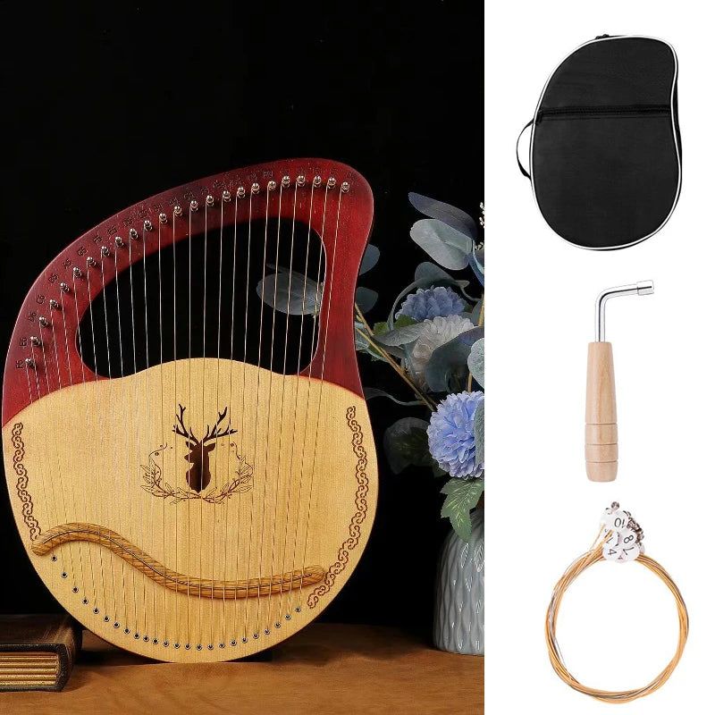 Portable Lyre Harp Professional Adult Beginners Harps Sound Therapy Mahogany Harp Traditional Small Stringed Musical Instruments