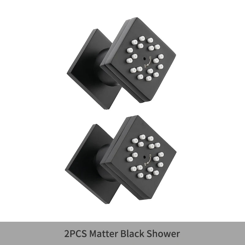 MMOOKA Black Square Body Rain Shower Spray Jets Bathroom Solid Brass Head Sprayer Set Saving Water Massage Jet System MMOOKA.COM