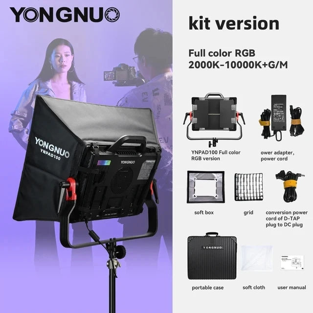 MMOOKA YONGNUO YNPAD/100 RGB Studio Video LED Panel Light with Full Color Reaches 100W for YouTube Tikok Photography Lighting
