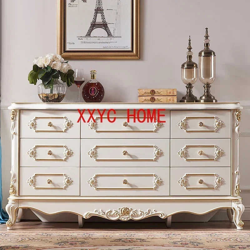 MMOOKA European-Style Golden Bedroom Nine-Drawer Cabinet Storage Cabinet Luxury Light Luxury European Cloakroom Chest of Drawer