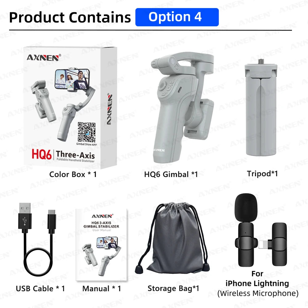 MMOOKA AXNEN Smart 3-Axis Handheld Gimbal Stabilizer for Smartphone with Fill Light for iPhone Android Face Tracking Tiktok Vlog Kit