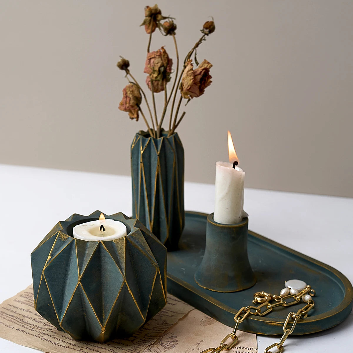 MMOOKA MMOOKA Diamond Shape Candlestick Vase Silicone Mold Geometry Art Candle Jar Concrete Cement Mold Handicraft Epoxy Resin Mold Home DecorMMOOKA.COM