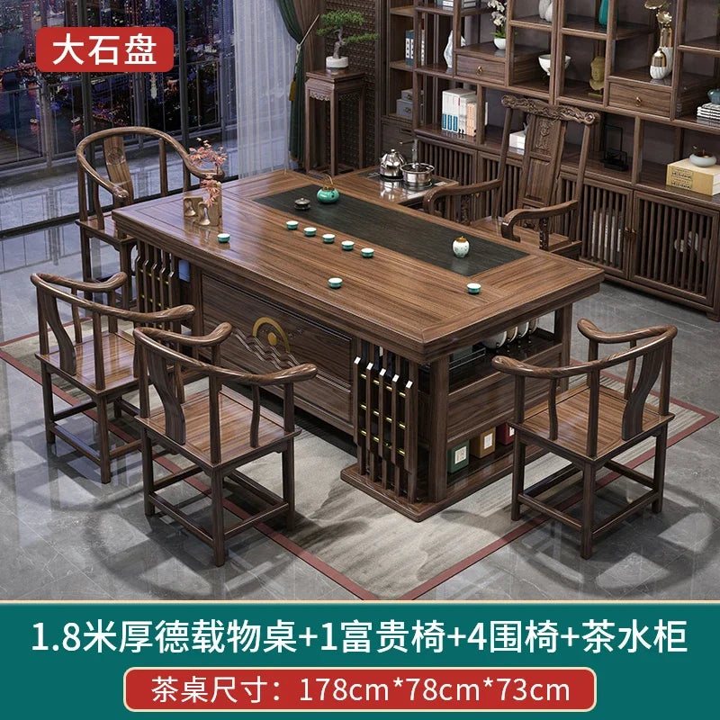 MMOOKA Solid Wood Table-Chair Set New Chinese Household One Table Five Chairs Kung Fu Tea Brewing Sets