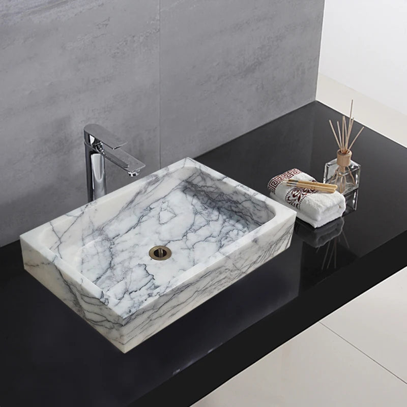 ANTNX Customizable light luxury natural marble basin integrated wash basin bathroom simple wall-mounted transparent wash basin ANTNX.COM