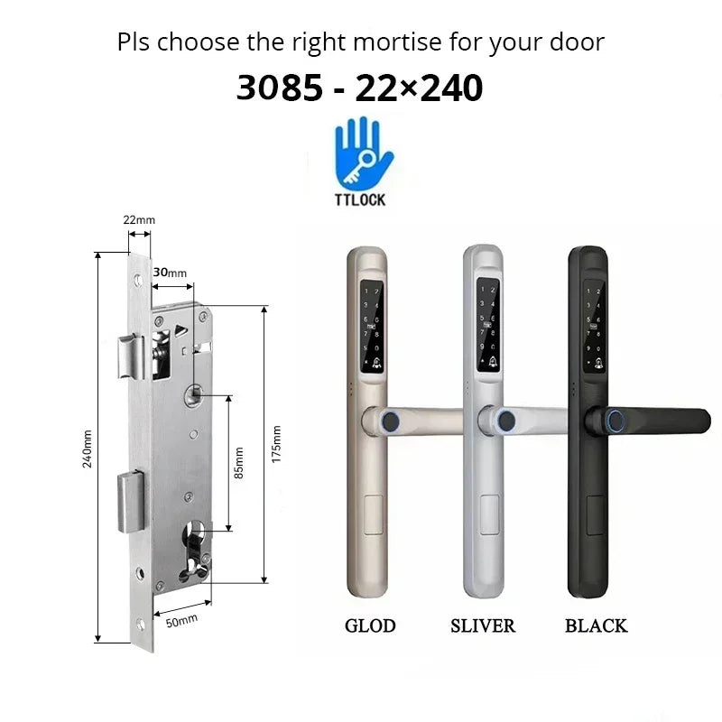 MMOOKA Ttlock App Bluetooth Waterproof Fingerprint Electronic Digital Smart Door Lock RFID Code Keyless Lock for Aluminum/sliding Door