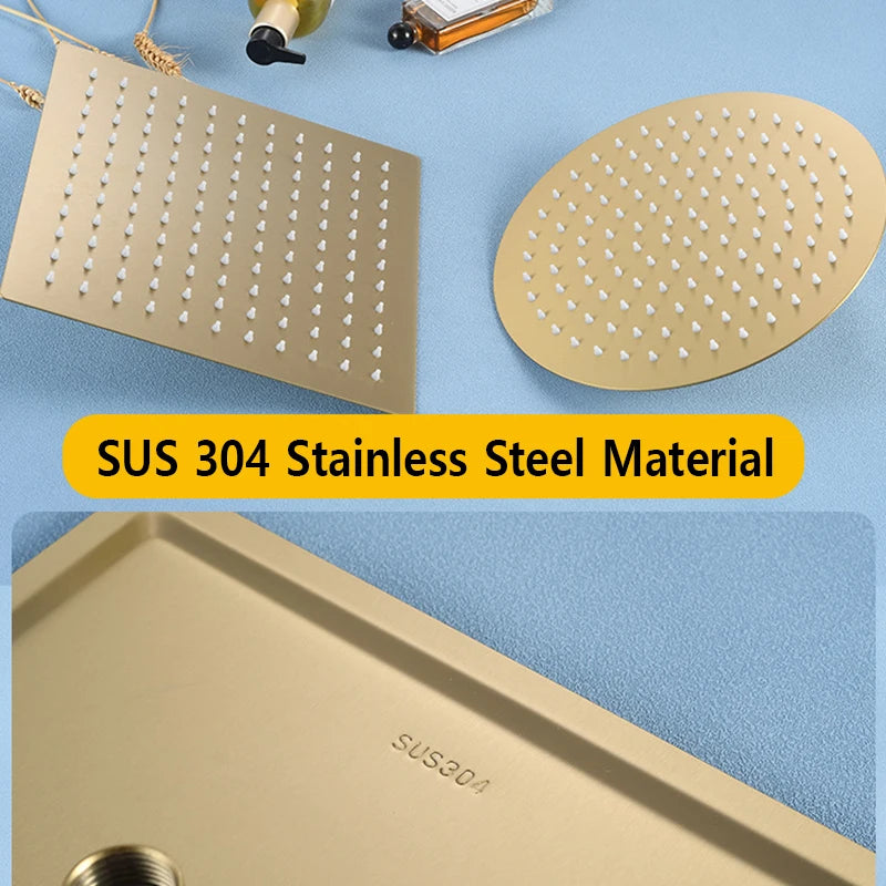 Rushed Golden Shower Head Bathroom Sus 304 Stainless Steel Rainfall Rain Wall Mounted 8 "/10"/12" Shower Head Faucet Accessories