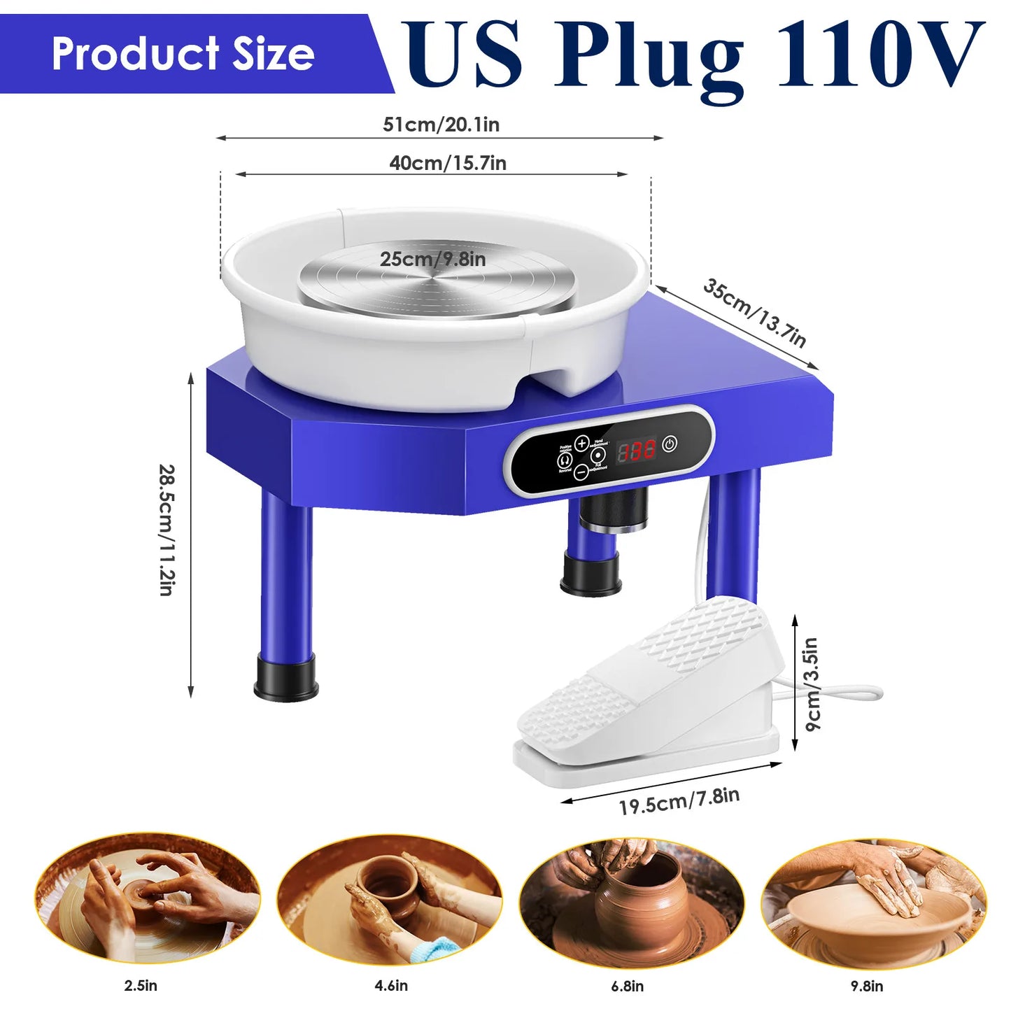 MMOOKA MMOOKA 350W Electric Pottery Wheel Forming Machine 25cm Ceramic Pottery Wheel With Tray Foot Pedal Sculpting Mould Clay Art Craft DIYMMOOKA.COM