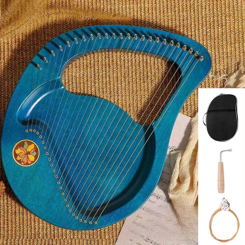 Portable Lyre Harp Professional Adult Beginners Harps Sound Therapy Mahogany Harp Traditional Small Stringed Musical Instruments